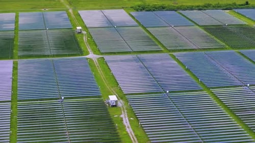 Sustainable Electrical Power Plant with Rows of Solar Photovoltaic Panels for Producing Clean