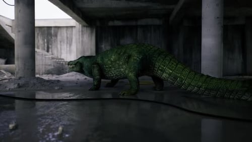 Mossy Crocodile Prowls Beneath Forgotten Postindustrial Concrete Structures