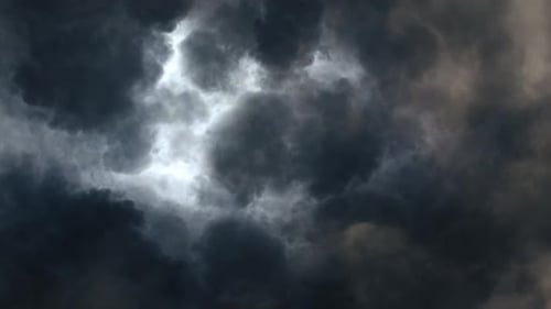 thunderstorm with lightning bolt and dark storm clouds.