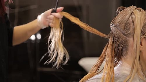 Hair Stylist Applies Color to Blonde Client's Hair