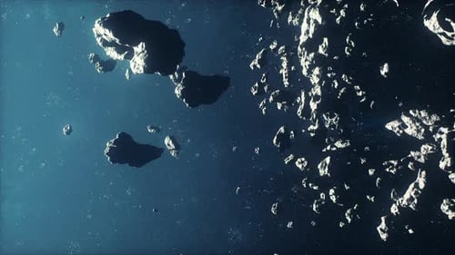 Abstrakter kosmischer Hintergrund mit Asteroiden und leuchtenden Sternen