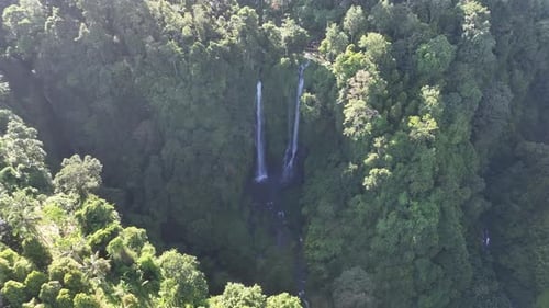 Aerial footage of two big waterfalls in Bali Indonesia - Sekumpul Waterfall
