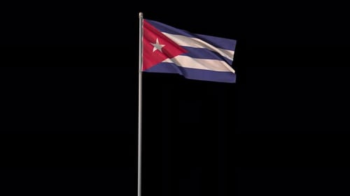 Cuban Flag Waving on Flagpole with Alpha Channel