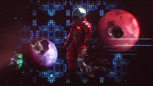 Futuristic Astronaut in Space with Glitch Effects
