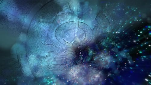 Dynamic Abstract Blue Gears with Twinkling Particles Background