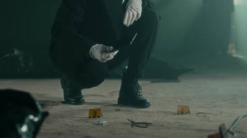 Detectives Investigating Crime Scene at Night