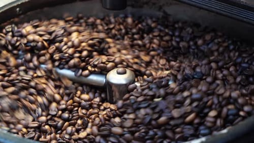 Machine Roasting Coffee Beans Close Up