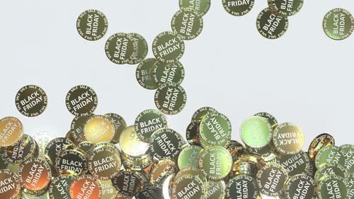 Falling Golden Tokens or Coins with BLACK FRIDAY Text