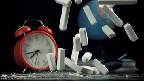 School Chalk Falls on the Desk Filmed on a Highspeed Camera at 1000 Fps