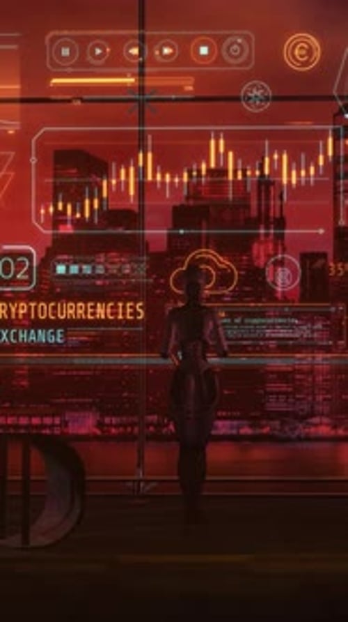 Futuristic Cryptocurrency Exchange UI with Holographic City Display