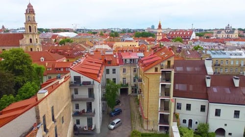 Lower altitude aerial view from the Vilnius cityscape and its enviroment, Lithuania.