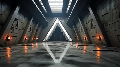 Futuristic corridor with a spacious, triangular entryway