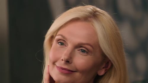 Close Up Face Caucasian Beautiful Woman Middle Aged Mature 50s Old Lady Happy Female Beauty Looking