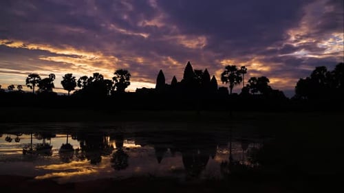 Angkor Wat Temple Silhouette at Sunrise