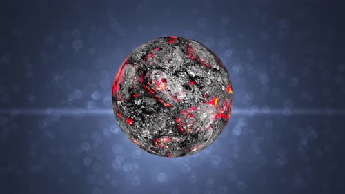 3d Lava planet in space. Front view of rotating lava planet background. Vd 871
