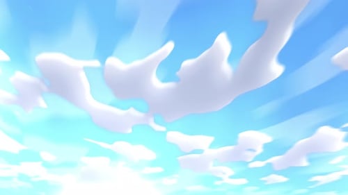 Smooth Animated Cartoon Clouds Floating Across a Bright Blue Sky