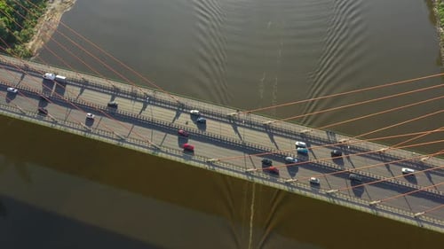 Aerial Drone Flight top down View of freeway busy city rush hour heavy traffic jam highway. Aerial v