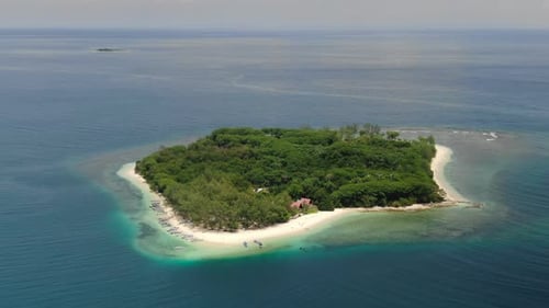 Drone shot of a tropical paradise island in the ocean, Indonesia Gili.