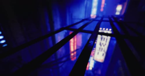 Vibrant Alley Illuminated By Neon Lights in a Bustling City at Night