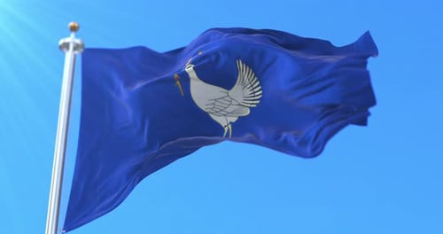 Realistic Waving Flag of New Caledonia with White Bird