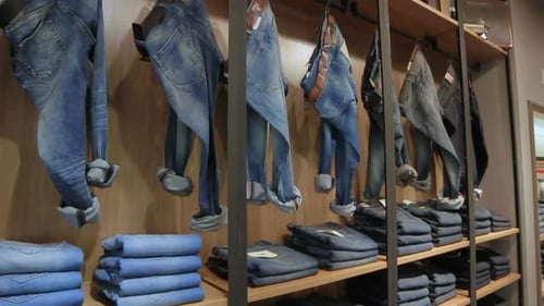Denim Jeans Display in Clothing Retail Store