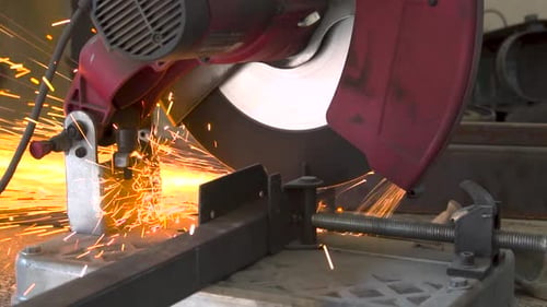 Big Industrial Circular Saw Cutting A Metal Bar , Angle Grinder, Industrial Circular Sawing Tool,