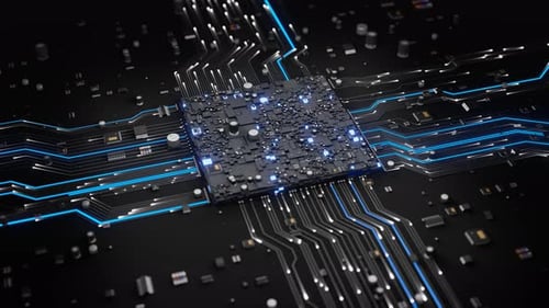 Abstract Tech: Futuristic Quantum CPU on a Nanoscale Circuit Board with Microchips
