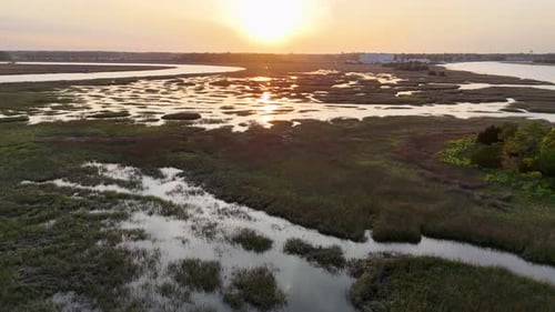Aerial view of River Drive marshland, United States.