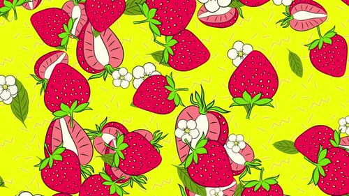 Illustrated Falling Strawberries on Yellow