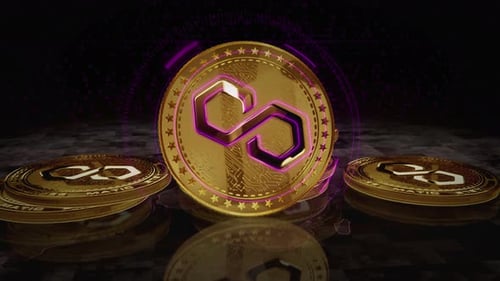 Boucle dorée de cryptomonnaie Polygon Matic sur écran numérique