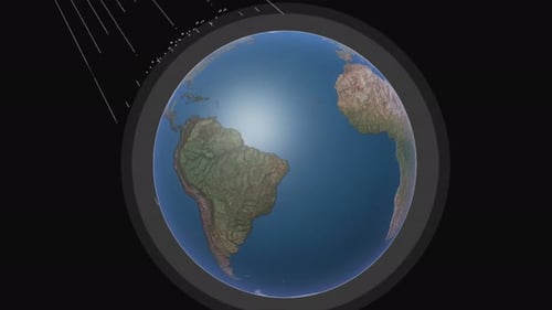 Scientific visualization of light particles hitting planet earth