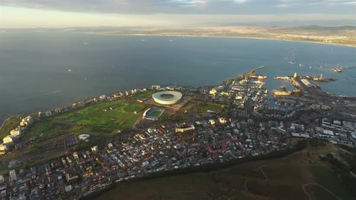 Aerial drone footage of Green Point in Cape Town, South Africa