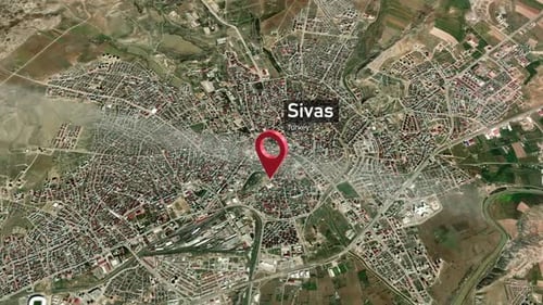 Zoom sur la carte de la ville de Sivas (Turquie) de l'espace à la Terre
