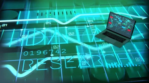 Animated Digital Data Research Background with Laptop