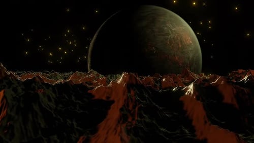 Futuristic Space Exploration with Abstract Alien Planet Landscape