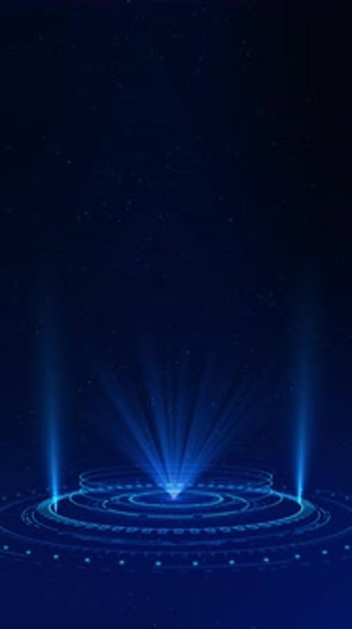 Digital Hightech Hologram Technology Blue 3D Circle Light Stage on Futuristic HUD Podium Elements