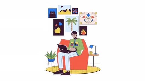 Home office furnishing line cartoon animation