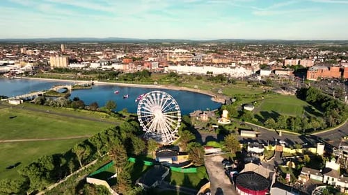 Southport United Kingdom aerial at golden hour