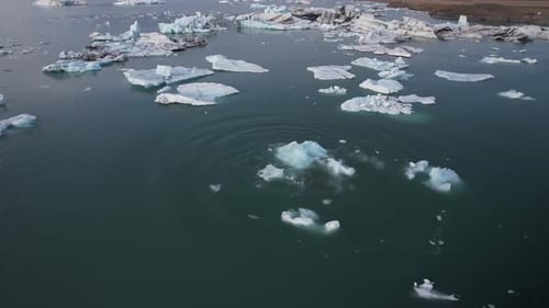 Aerial View of Melting Icebergs in Iceland