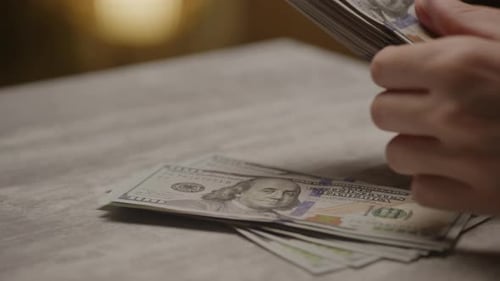 Hands Counting Cash, Hundred Dollar Bills Stack