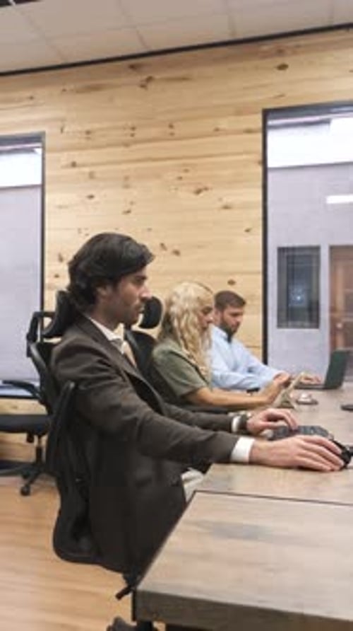 Businessman Working on Computer at Startup Office Vertical Footage
