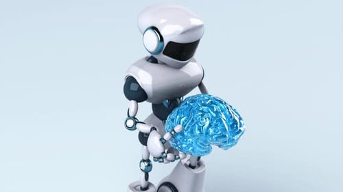 3D Robot Holding Glowing Brain Representing Artificial Intelligence