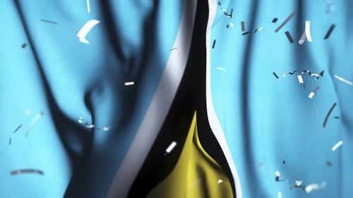 Waving Saint Lucia Flag Animation with Confetti Rain