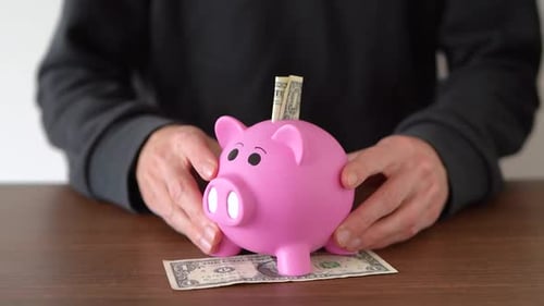 Concept of saving money in a pink piggy bank