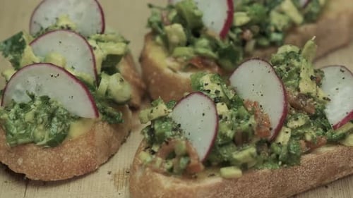 Fresh Avocado on Sourdough Toast with Radish, Vegan Cafe Brunch
