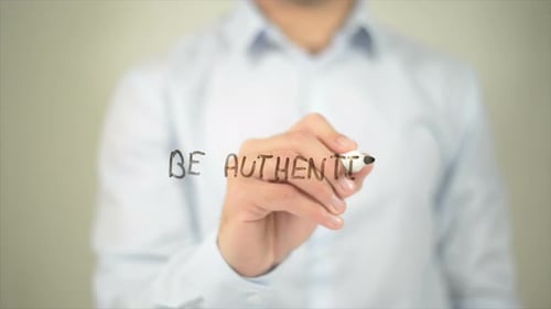 Be Authentic Man Writing on Transparent Screen