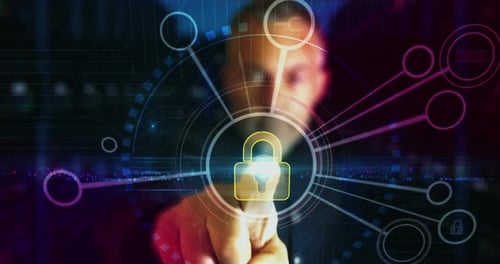 Cyber security with padlock symbol digital 3d finger touch