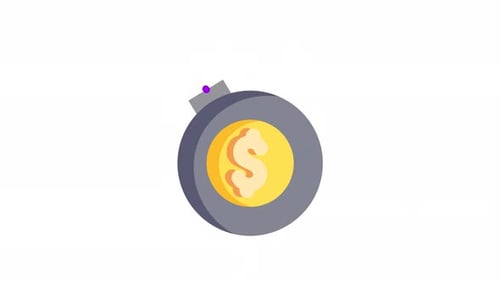 Finance Bomb Flat Icon Animation with Seamless Loop and Alpha Channel