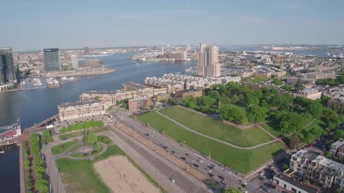 Aerial View of Baltimore Inner Harbor on Sunny Day