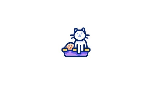 Animated Cat in Litter Box Flat Design Icon